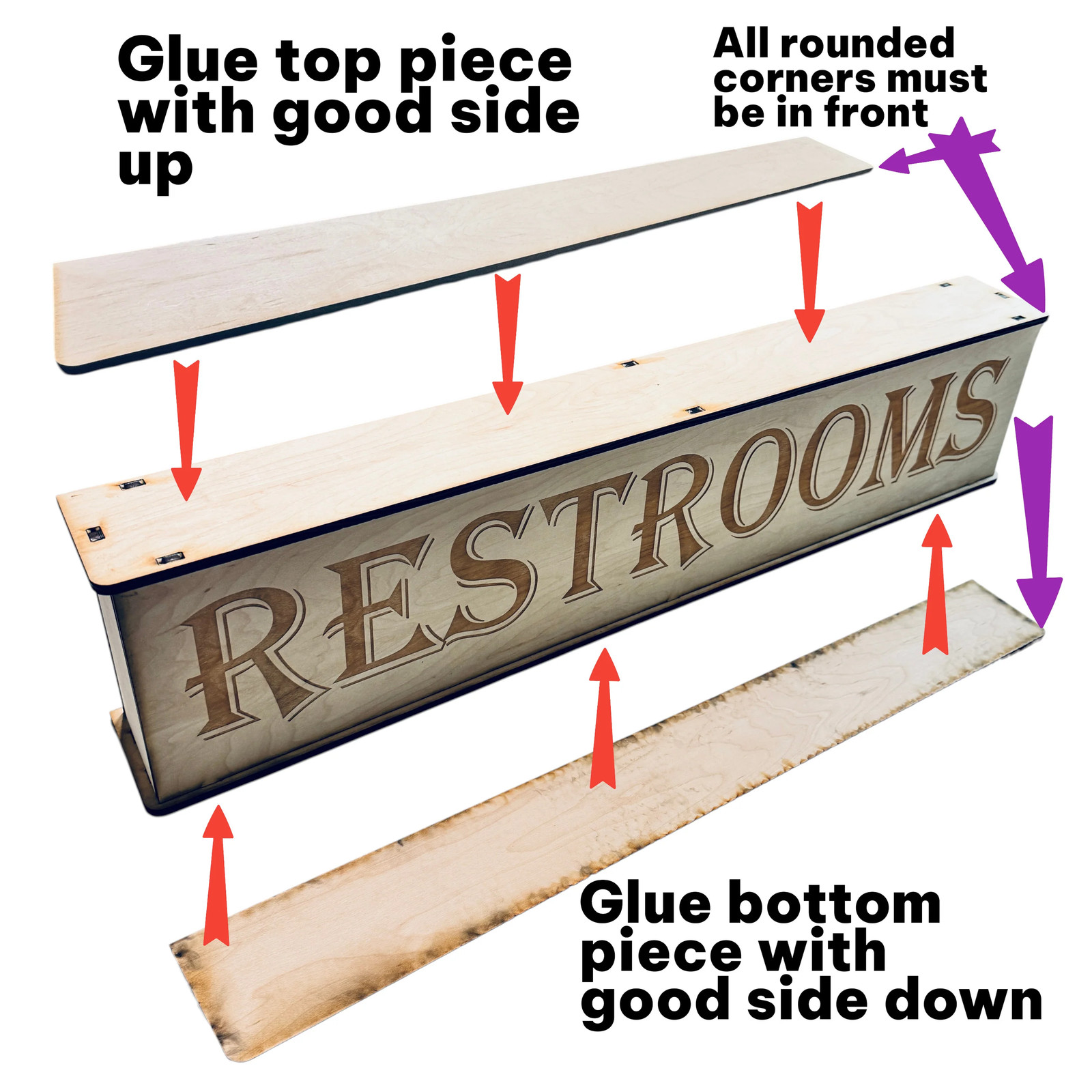 Sign – Restrooms – Box Sign – 24x6x3 inches