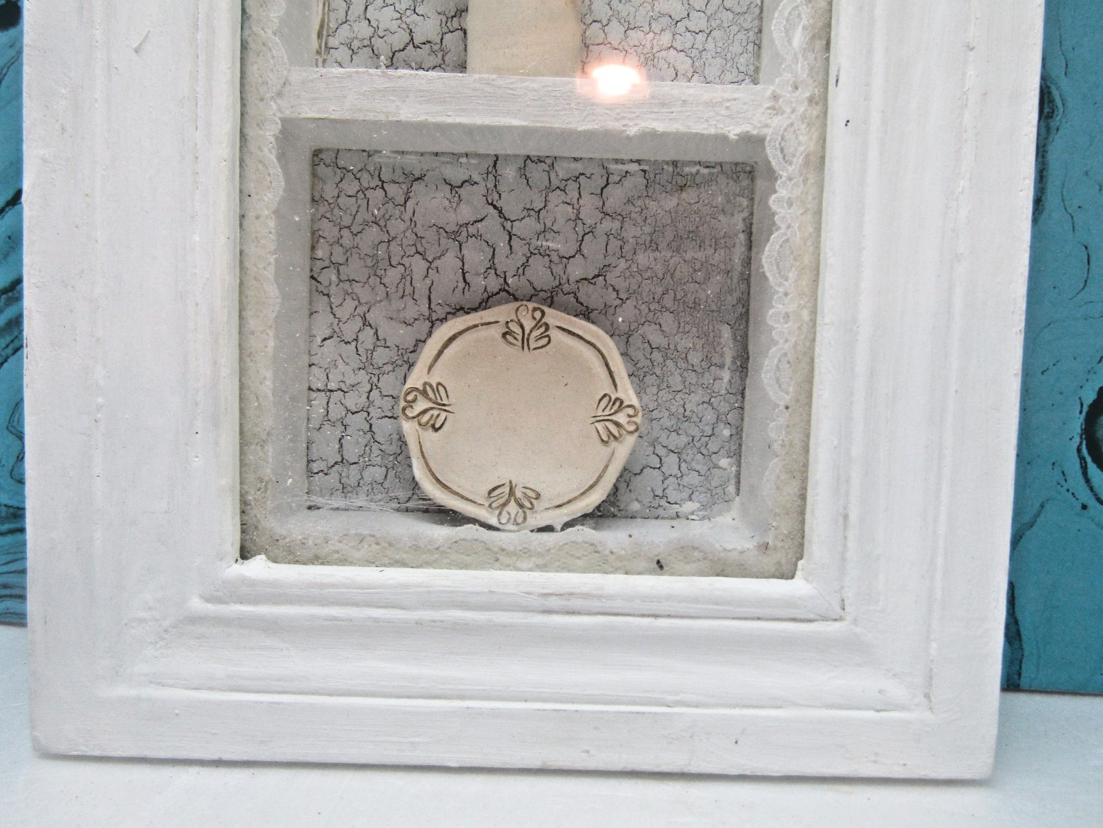 Bathroom Wall Decor Vintage White Wood Shadowbox Towels Bottle Dish