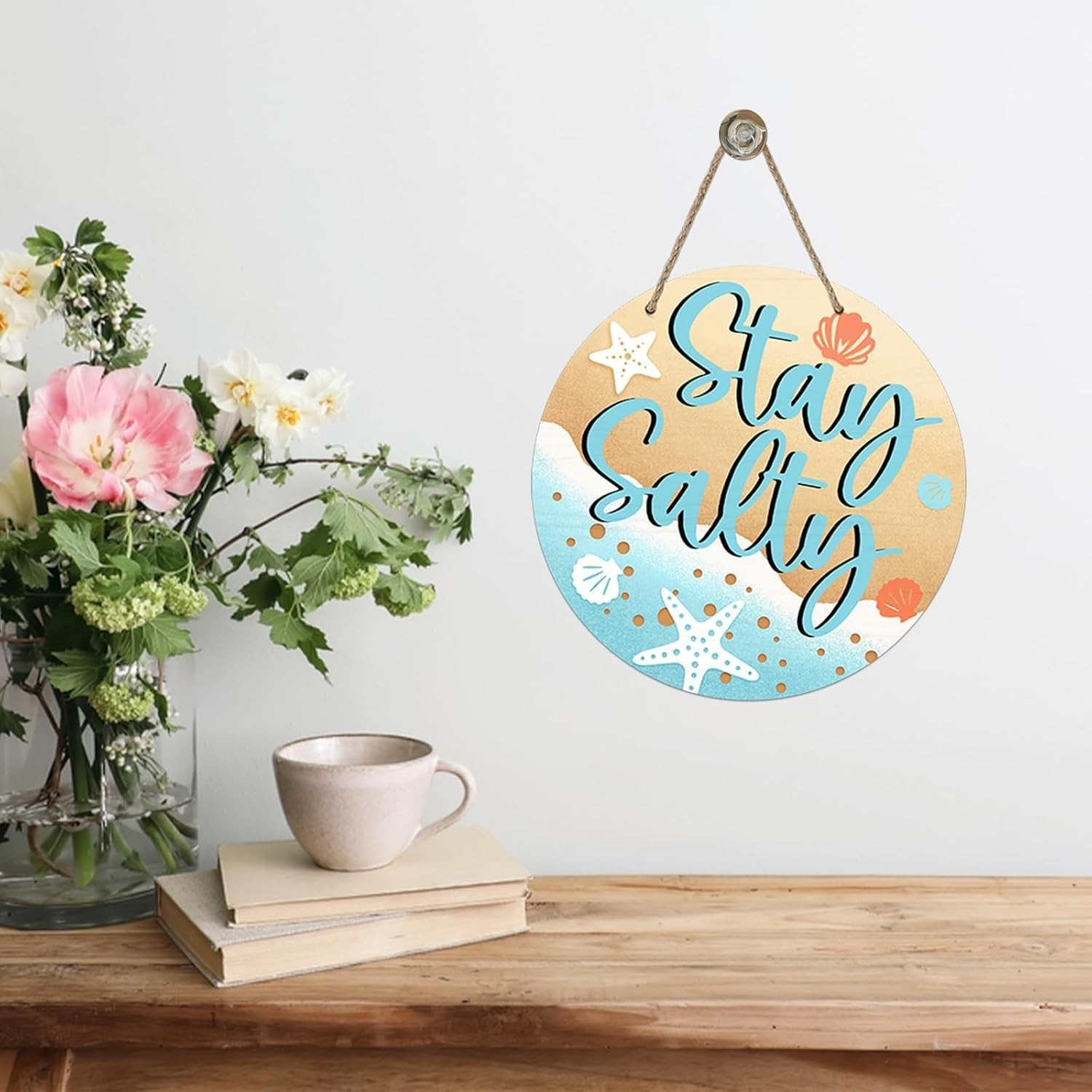 Spring Summer Stay Salty Sea Front Door Sign, Beach Coastal | Starfish Wood D…