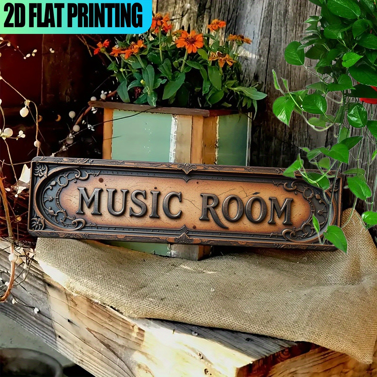 Vintage Baroque Trim Music Room Rectangular Metal Instrument Lounge Wall Sign