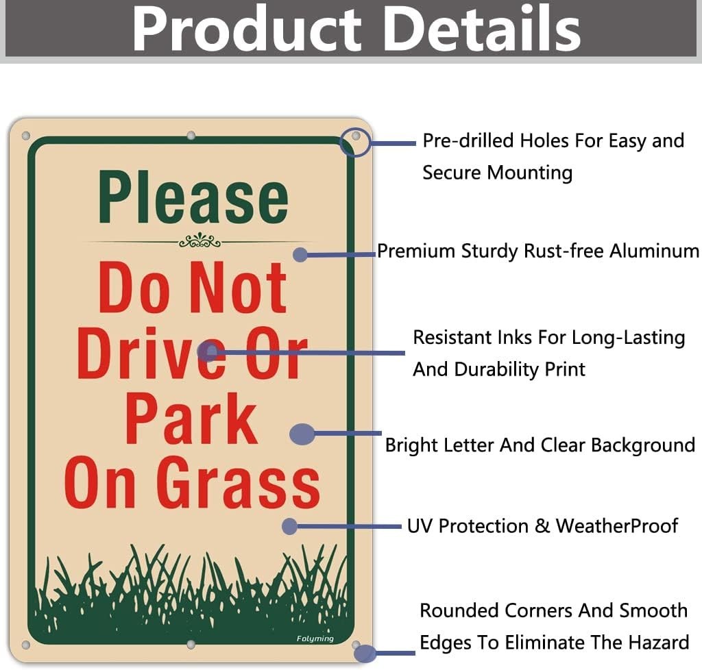 2 Pack Please Do Not Drive Or Park On Grass Yard Signs 12 x 8 Inches No Parki…