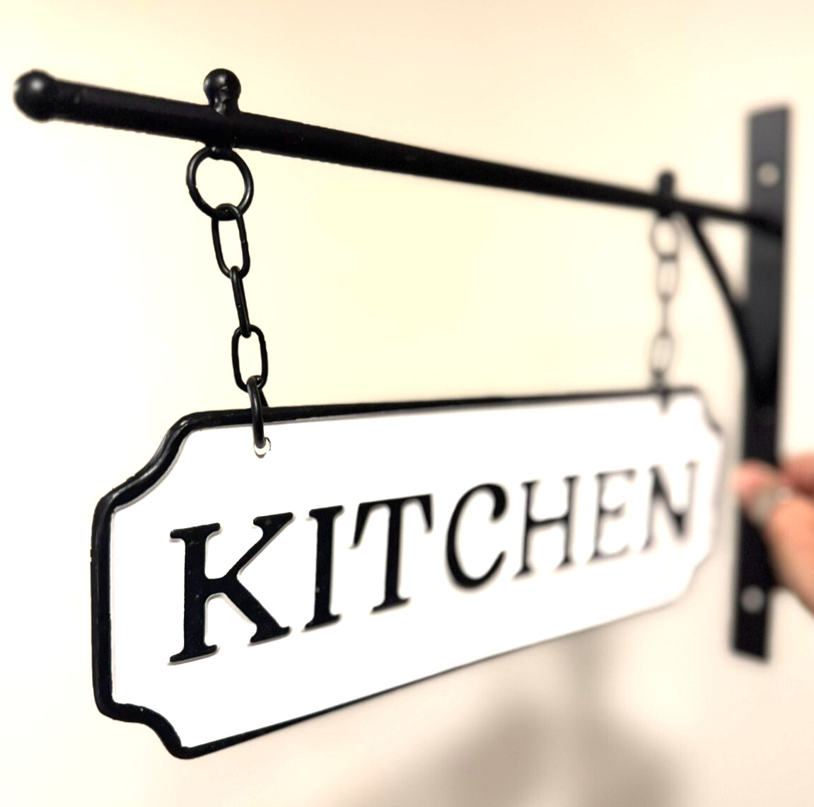 Black White Farmhouse DOUBLE SIDE Enamel Metal KITCHEN SIGN Wall Hanging Bracket