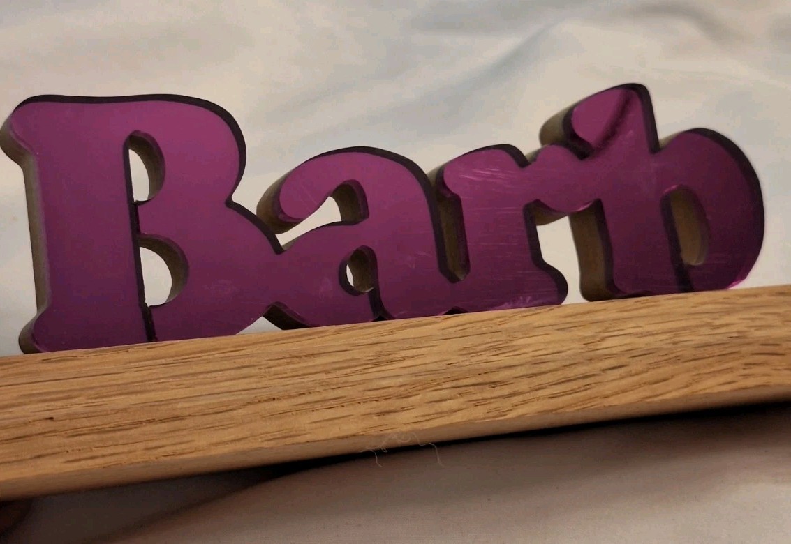 Personalized Name Desk Plaque “BARB” Purple Metallic Letters On Wood 7″ Long