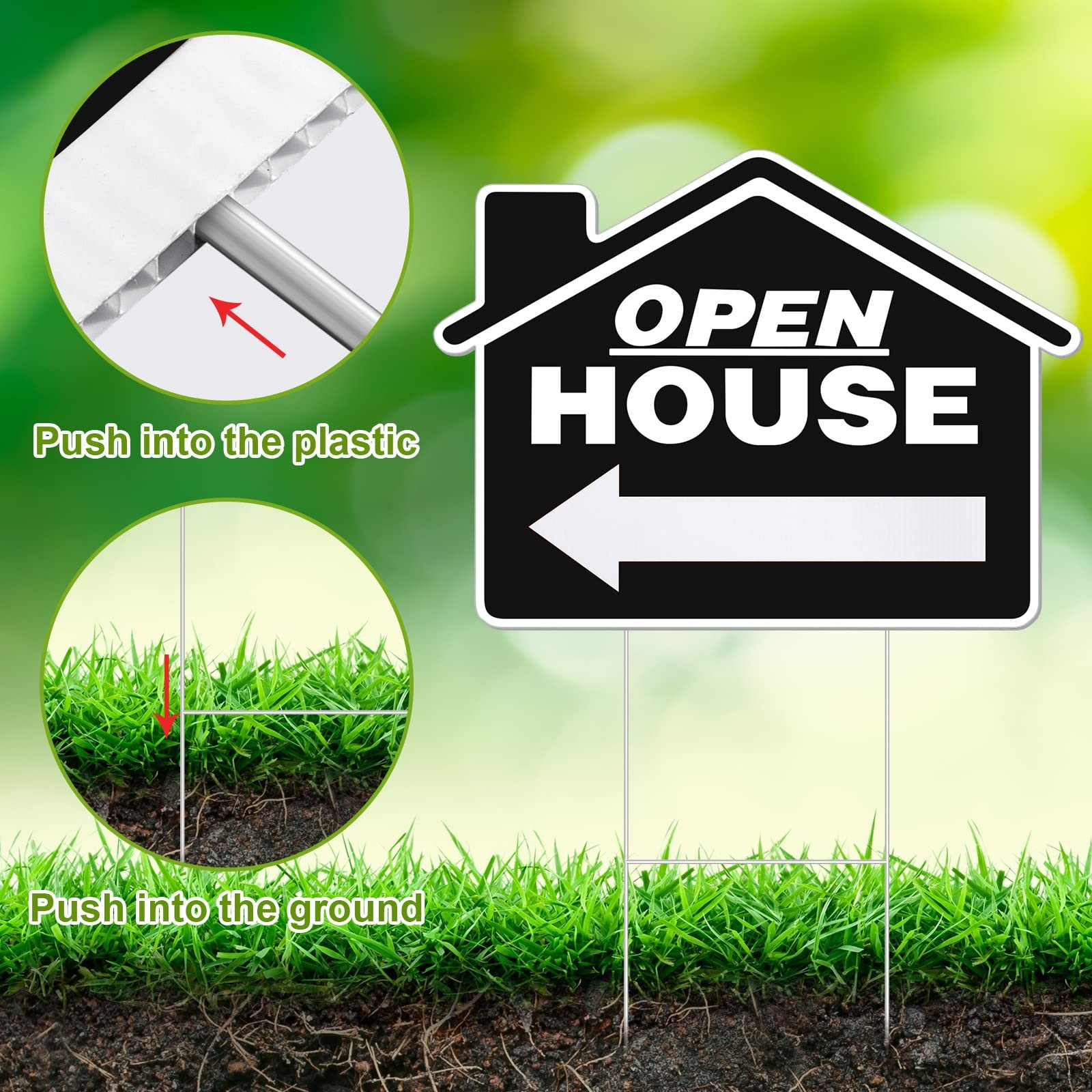7 Pack Large Black Open House Real Estate Signs DoubleSided Stakes 18×14