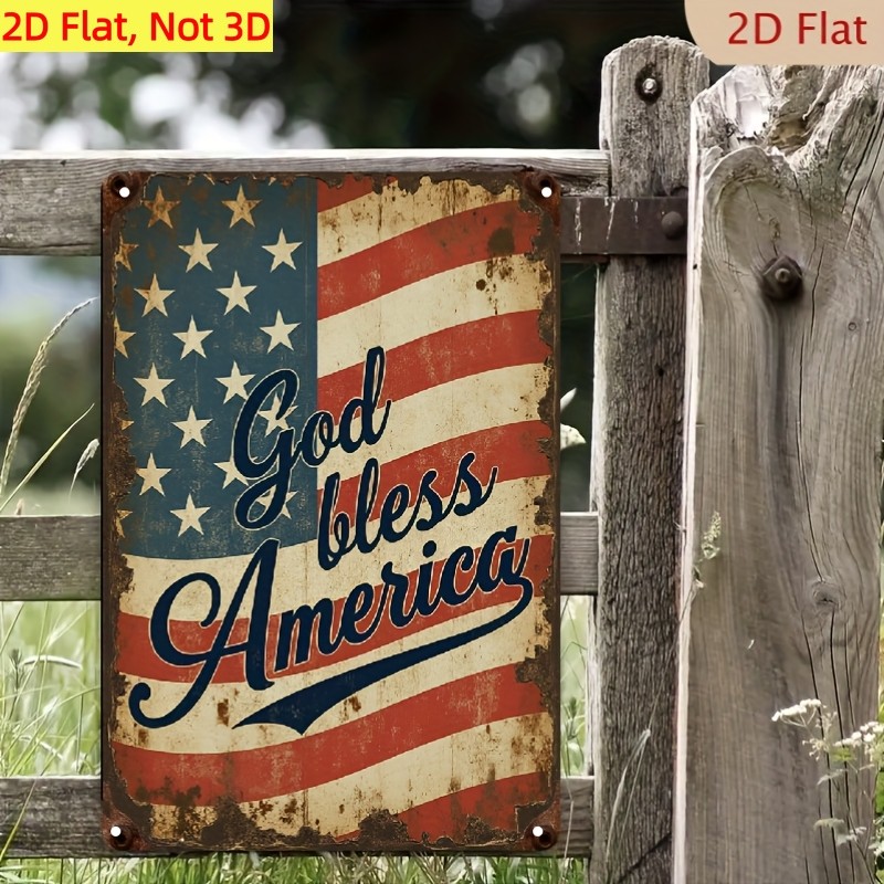 Classic God Bless America Metal Sign US Flag Farmhouse Porch Wall Decor Plaque