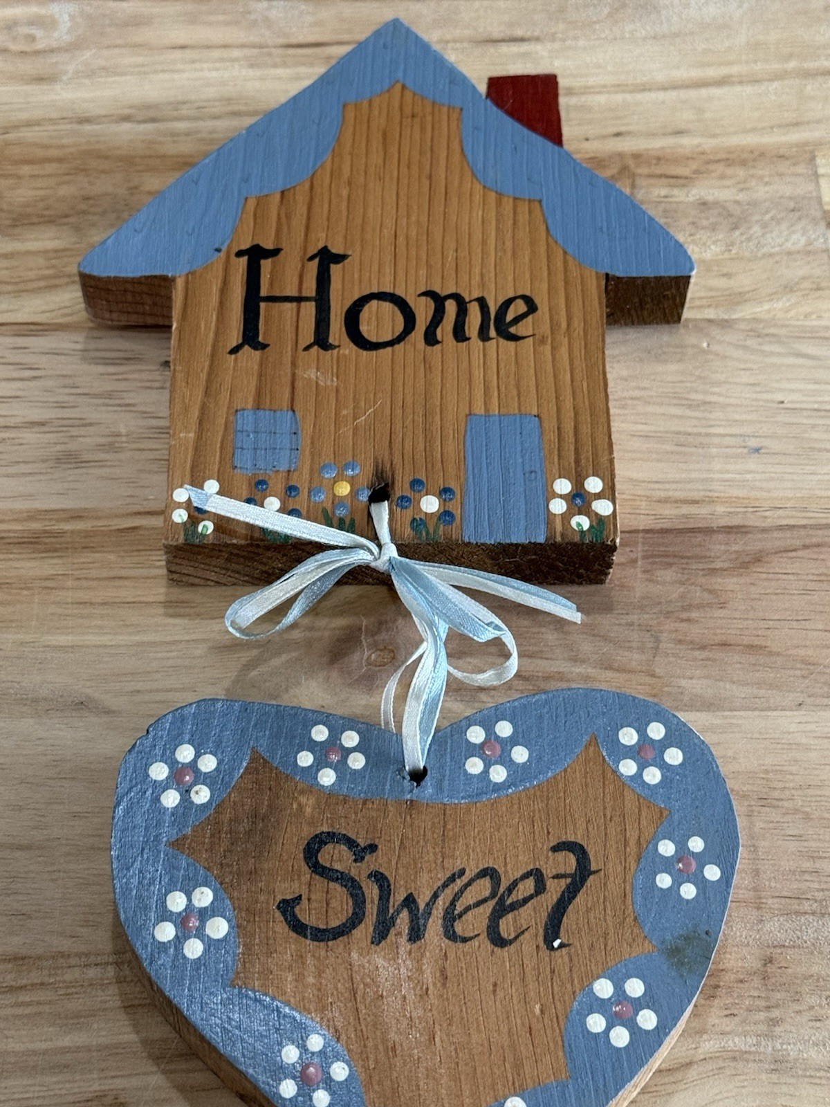 VTG Home Sweet Home 3 Pcs Wooden Wall Decor Houses Heart Rustic Country 1980s