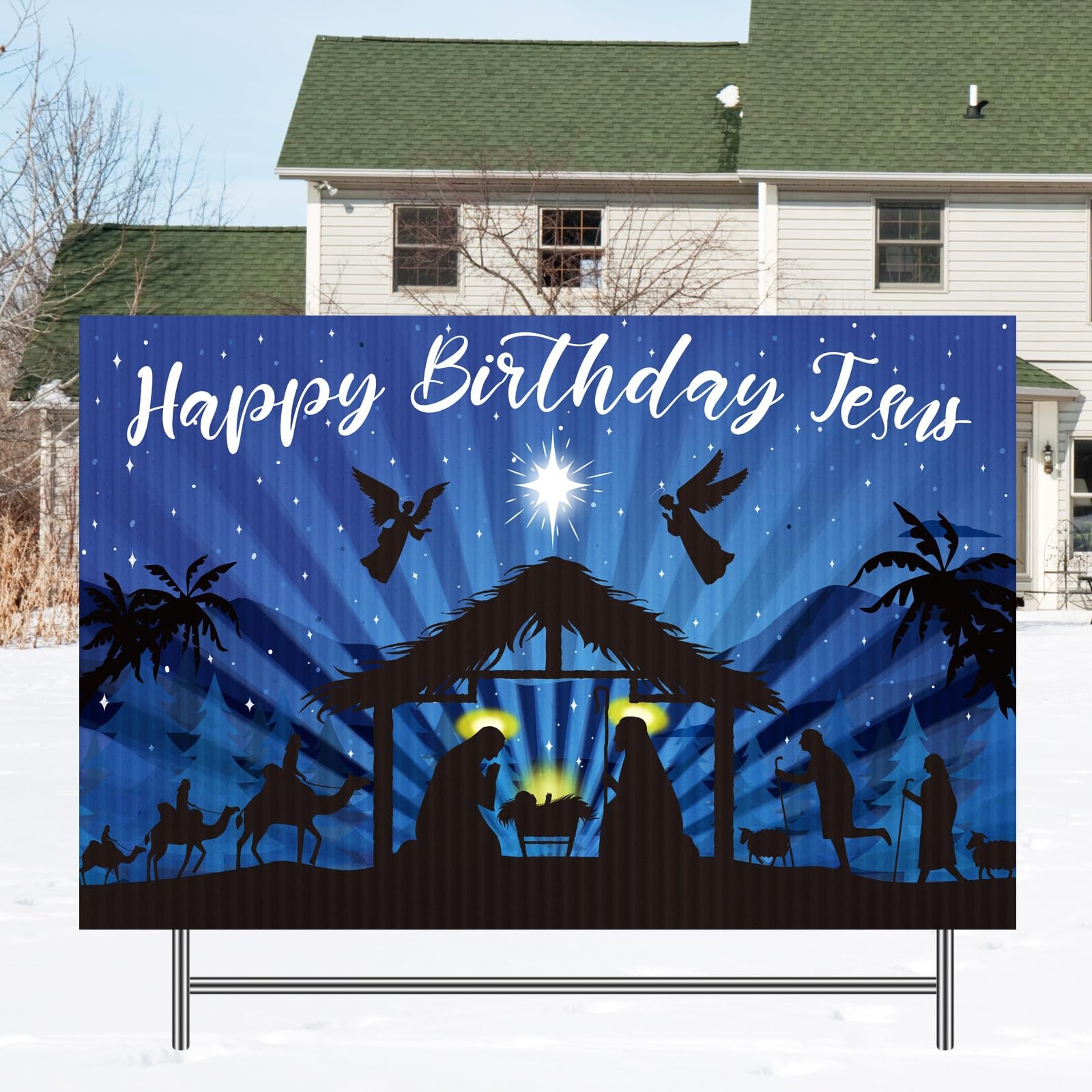 24 Inch Christmas Holy Nativity Yard Sign with Stakes Happy Jesus Lawn Sign M…
