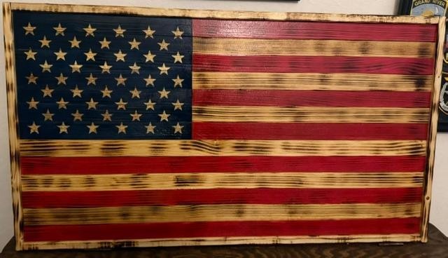 EXTRA LARGE WOODEN HANDMADE AMERICAN FLAG MADE IN US BY FAMILY OF AMERICAN VET