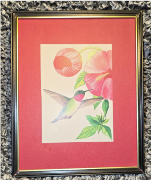 Vintage Hummingbird Wall Decor Lot Framed Ruby-Throated Print Copper Tone Plaque