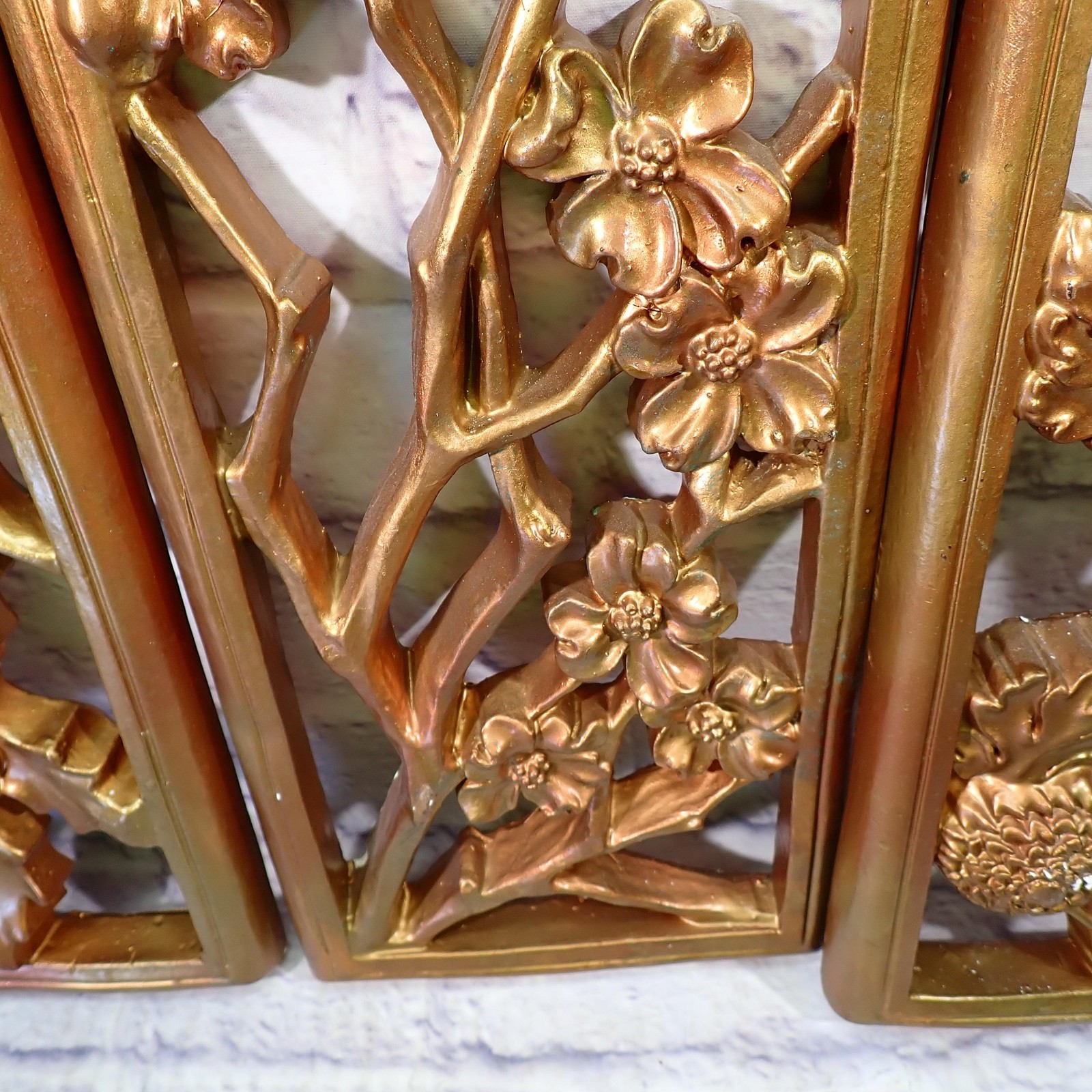 Vintage Handmade Gold Floral mcm panel Set 4 Seasons Rectangular Large Decor