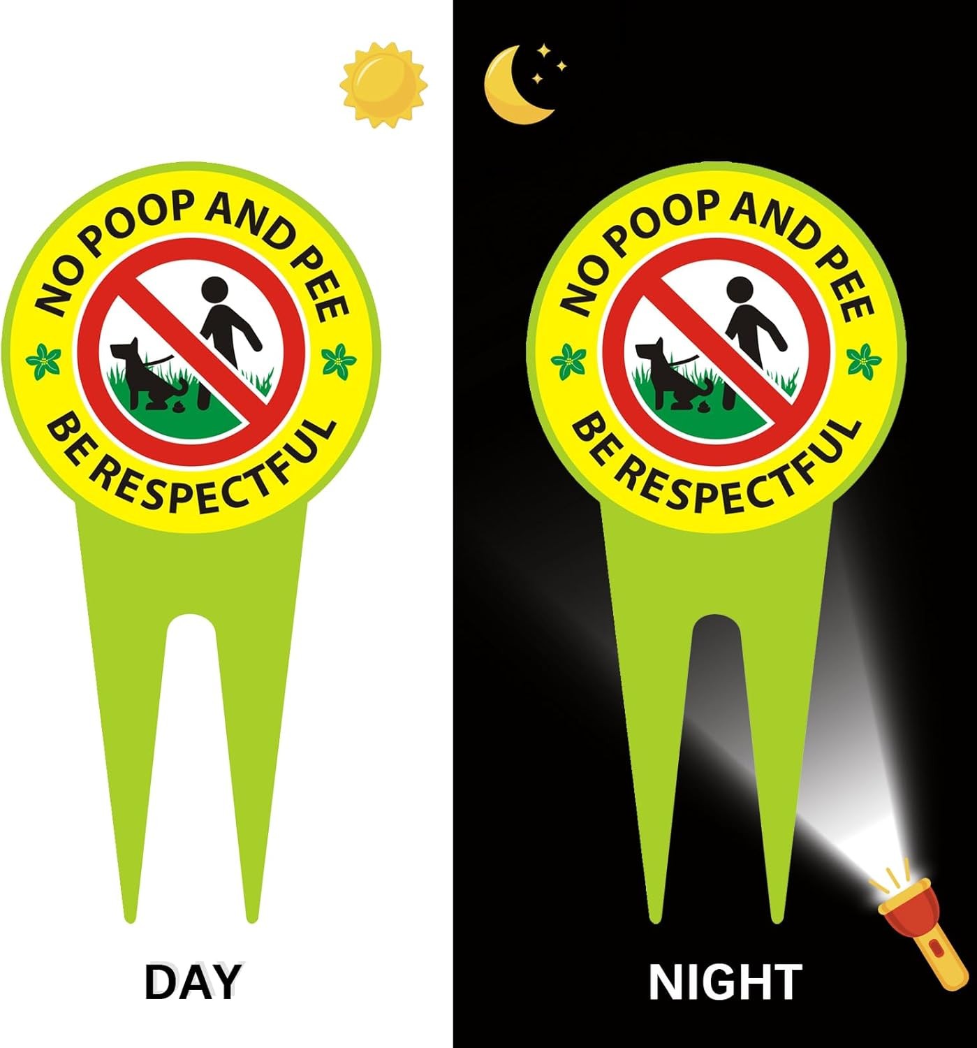 2 Pack No Dog Poop Sign Double Sided Be Respectful Lawn Yard Warning Outdoor