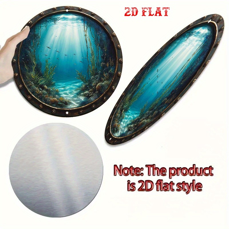 2D Flat 1 Piece Rustic Round Aluminum Tin Sign Underwater Sunlight Fish Vintage♪