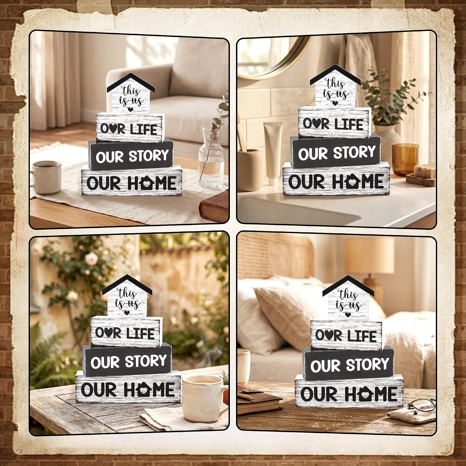 4 Pcs Farmhouse Wooden Tiered Tray Decor, Home Rustic Retro Decorations Gifts fo