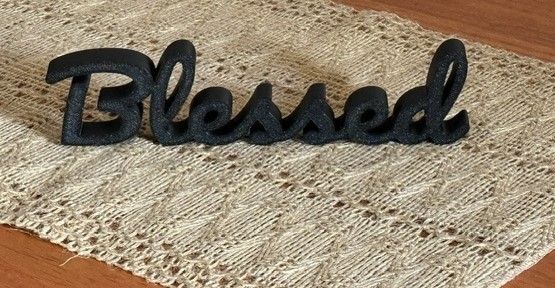 Blessed Shelf Sitter – 8″ x 2″ Black Script Decor – Farmhouse / Modern Home Acc