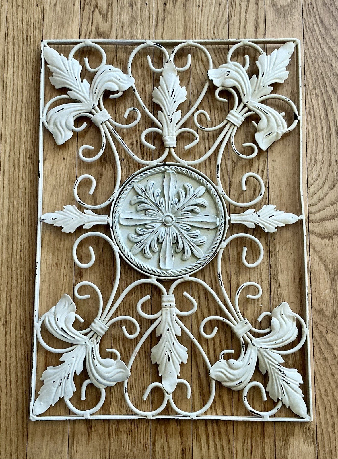 Vintage Wrought Iron Wall Decor Hanging Distressed White
