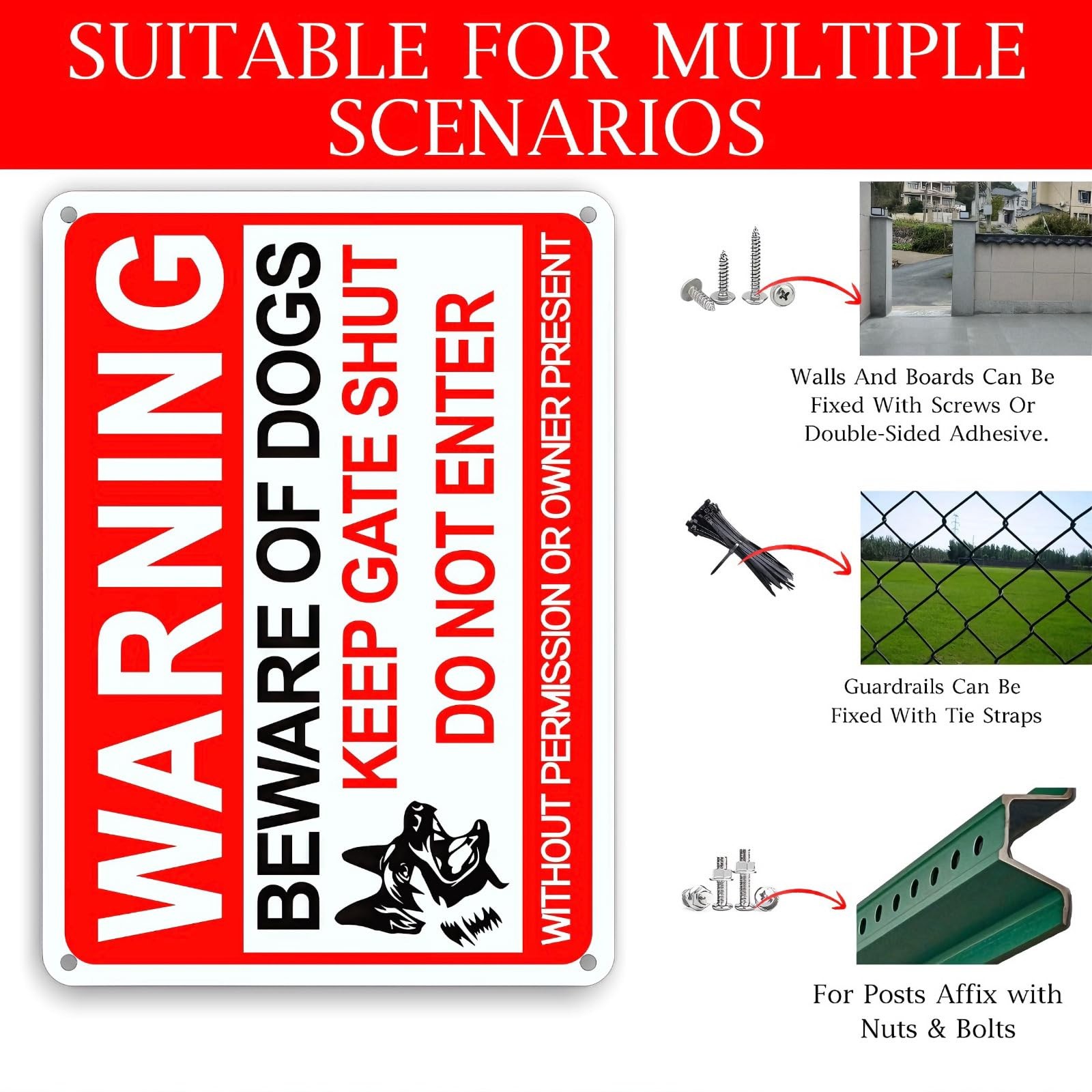 4 Pack Beware Of Dog Sign,12×8 Inches, With 12×8 red, white