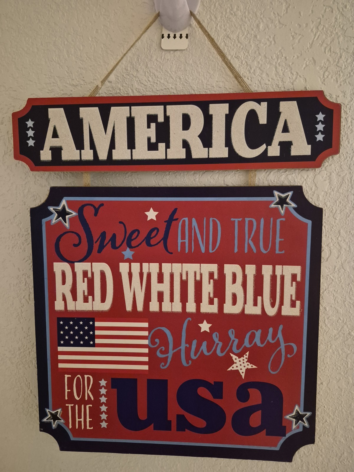Set of 3 Patriotic USA Wooden Wall Hanging Signs America Farmhouse Home Decor