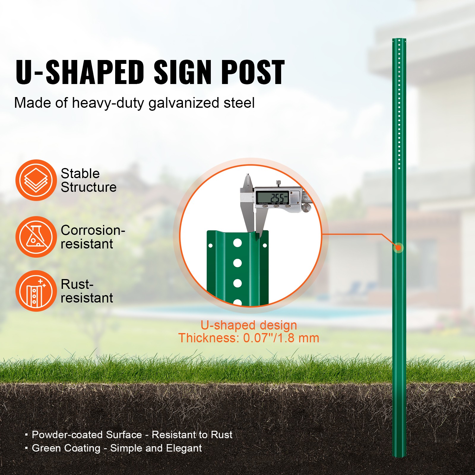 Uimoso Cast Iron Sign Post 8ft Fixed U-Channel Heavy Duty Post Sign Holder Green