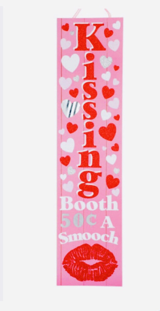 Greenbrier Valentines Wood Kissing Booth Hanging Sign 50 Cents A Smooch 24x6Inch