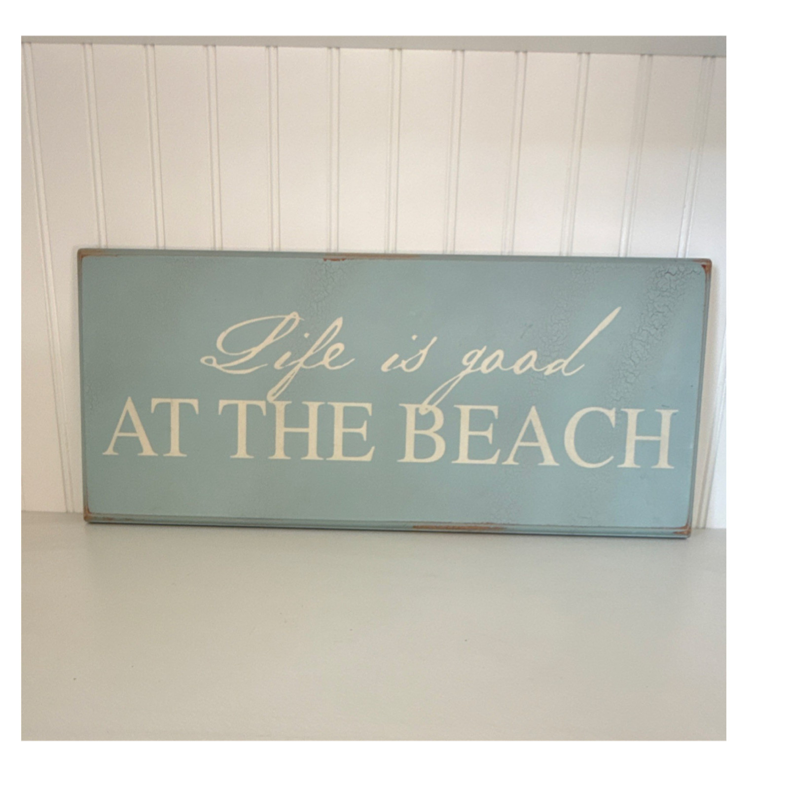 Distressed Wood Sign “Life is Good at the Beach” Coastal Nautical Decor 16×7