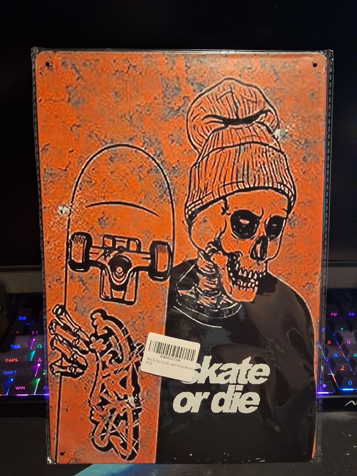 Skate or Die Metal Wall Art Sign Skull with Skateboard, 12×8 Inches, Man Cave