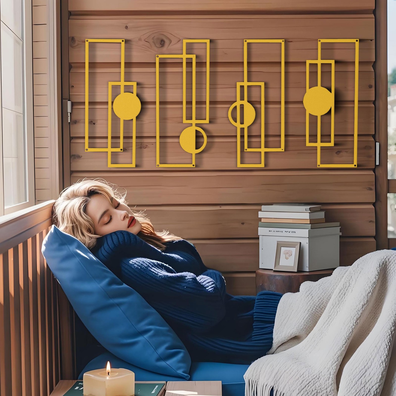 16.5×7 Inch Modern Geometric Gold Metal Wall Art Decor Hanging Indoor 4 PCS