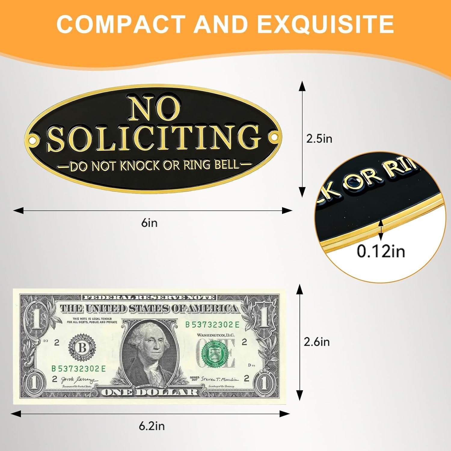 Brass No Soliciting Sign for House, No Soliciting Sign Metal for Front Door Home
