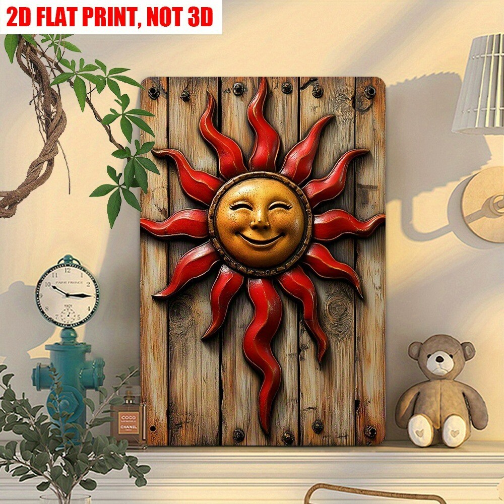 Retro Sun Metal Sign Wall Plaque Smiling Sun Indoor/Outdoor Decor Cafes Gardens