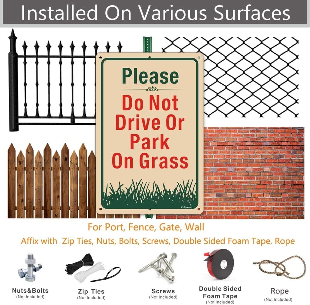 2 Pack Please Do Not Drive Or Park On Grass Yard Signs 12 x 8 Inches No Parki…