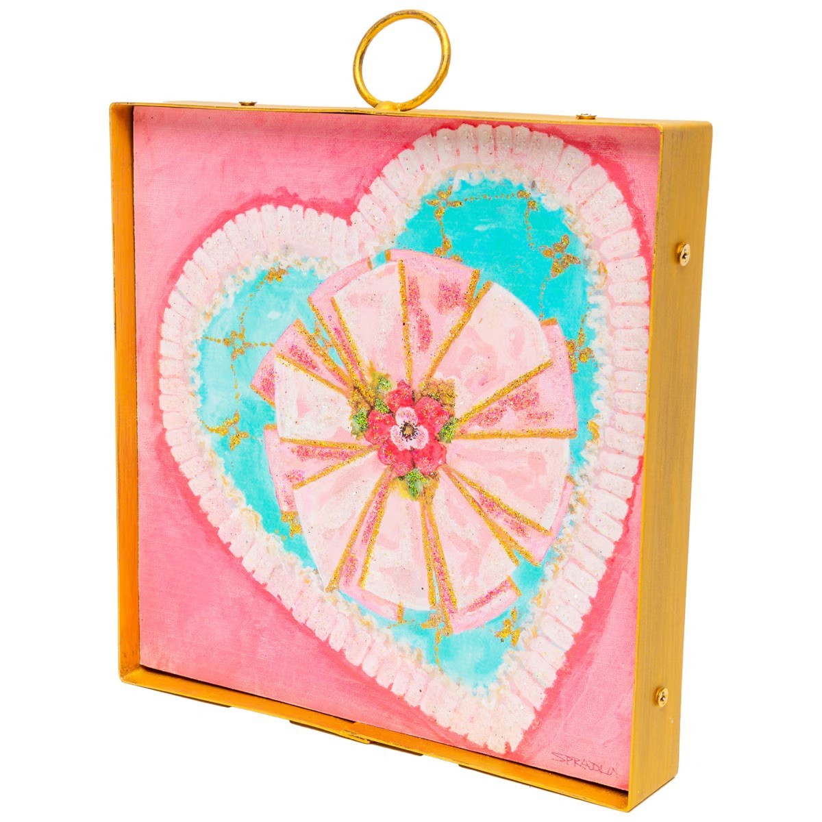 The Round Top Collection Mini Ribbon Heart Print 6x6x1