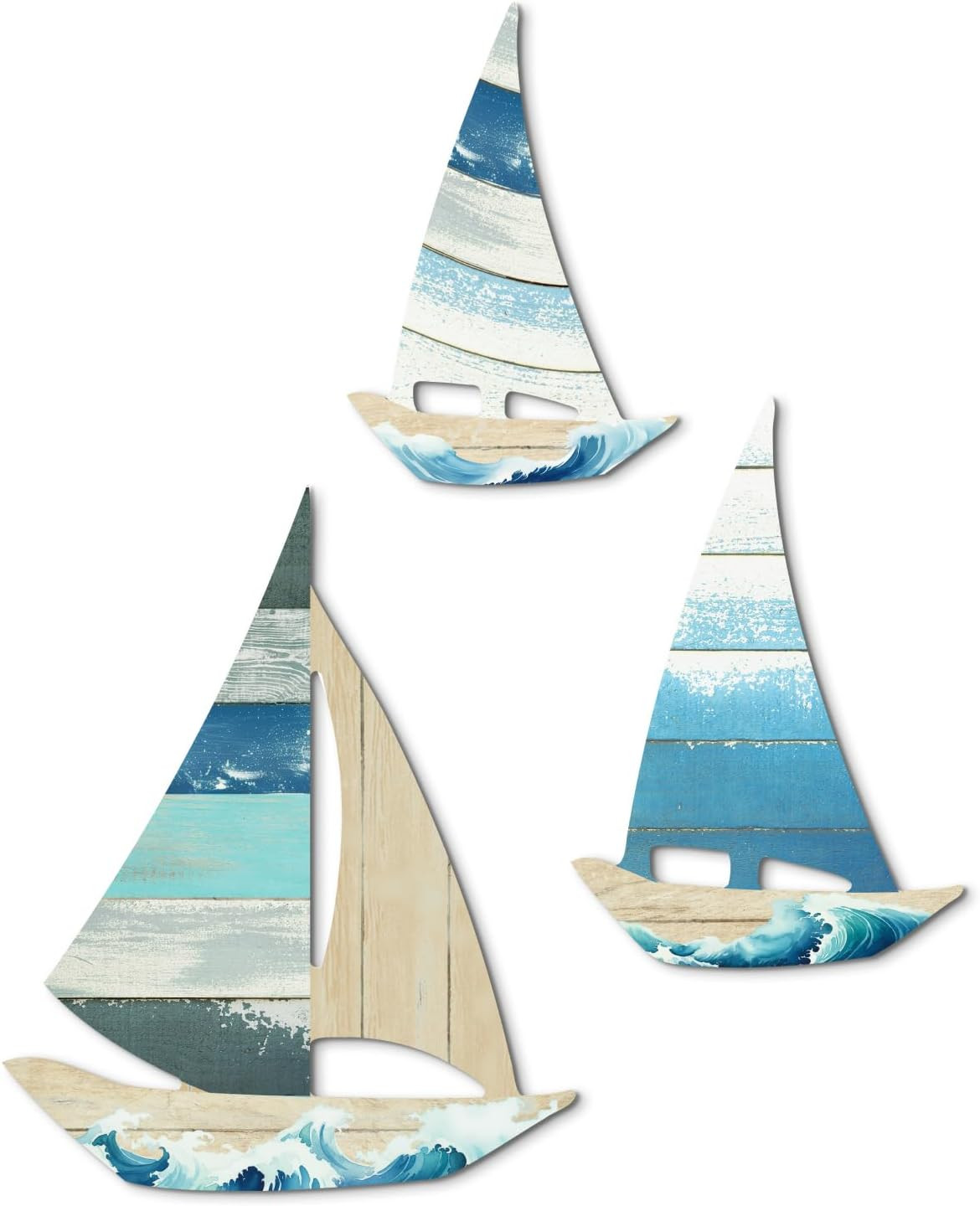 Putuo Decor 3 Pcs Vintage Sailboat Wall Art Set, Coastal Ocean Theme Decor with