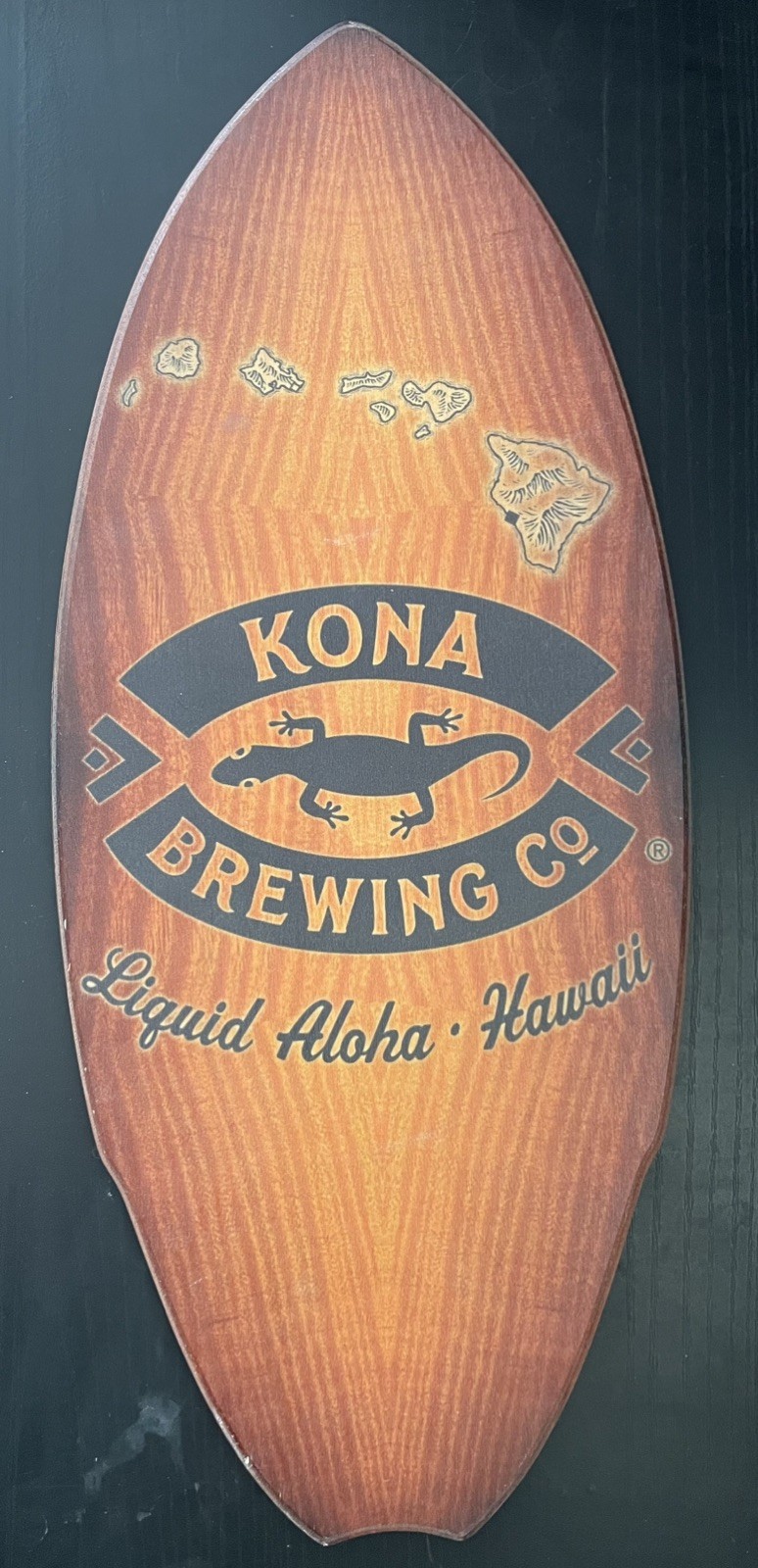 Kona Brewing Hawaii wood Surfboard Sign Longboard Liquid Aloha 8 1/2” x 20 1/4”