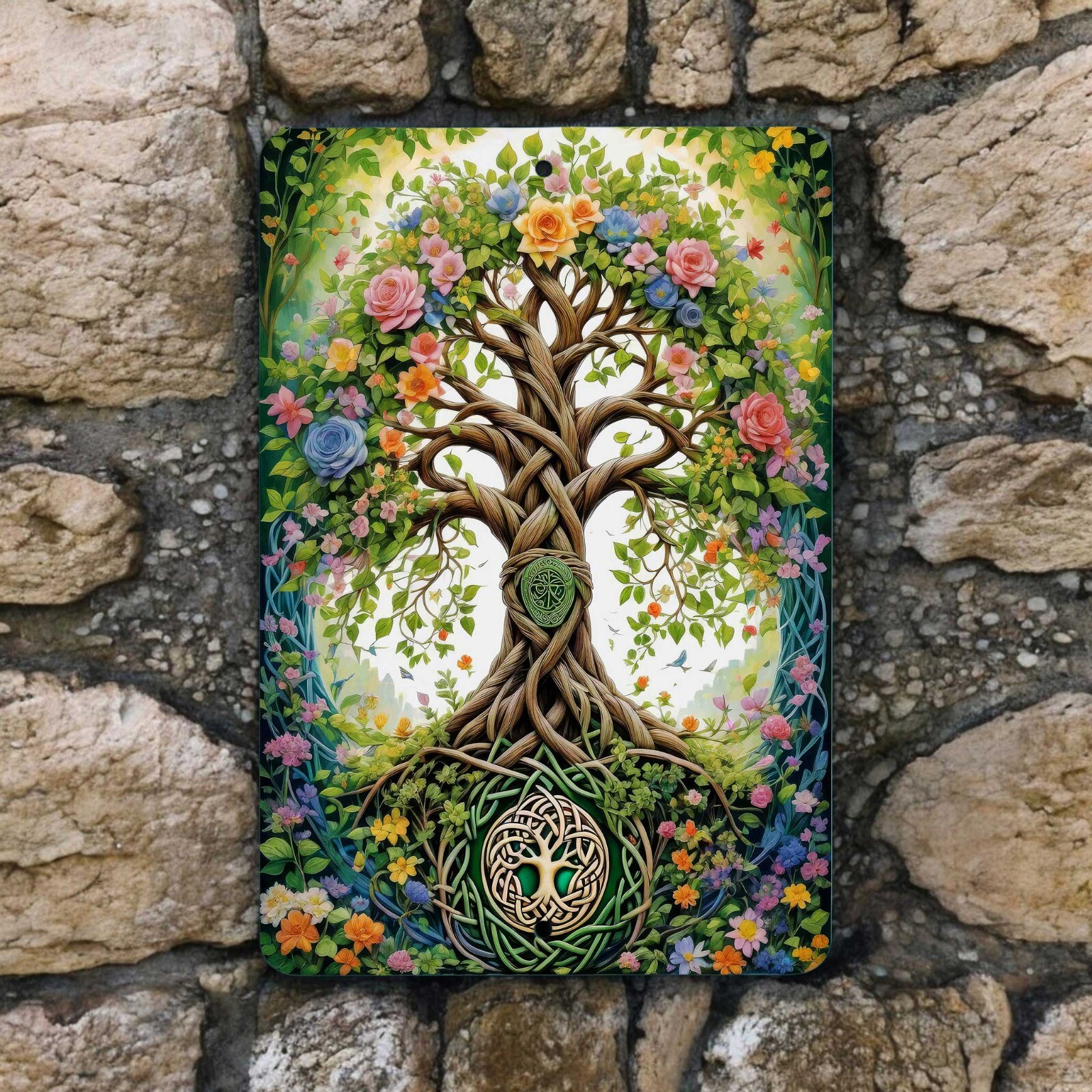 Celtic Tree of Life Metal Wall Art 8×12 Inch Vibrant Floral Design Irish Decor