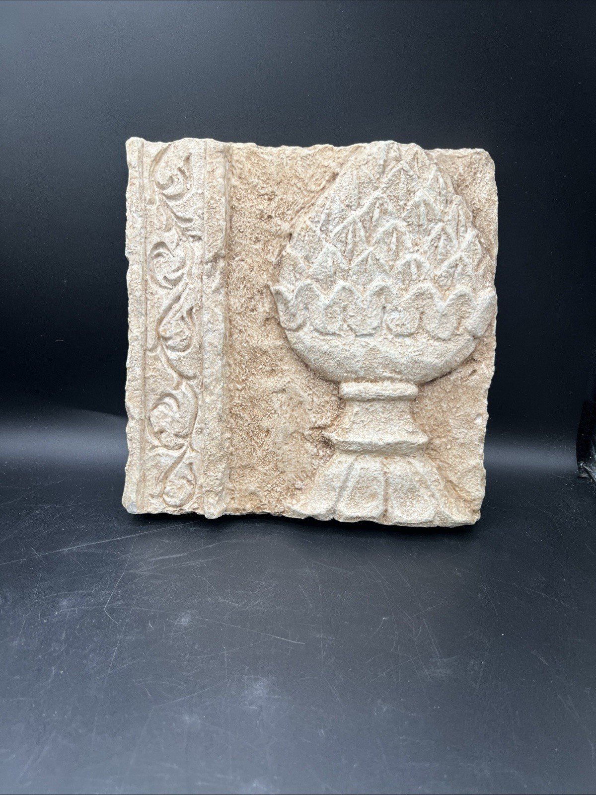 Ornate Wall Art Pineapple Plaque Stone Look Resin 9”x9”- 1.5” Textured Bordered