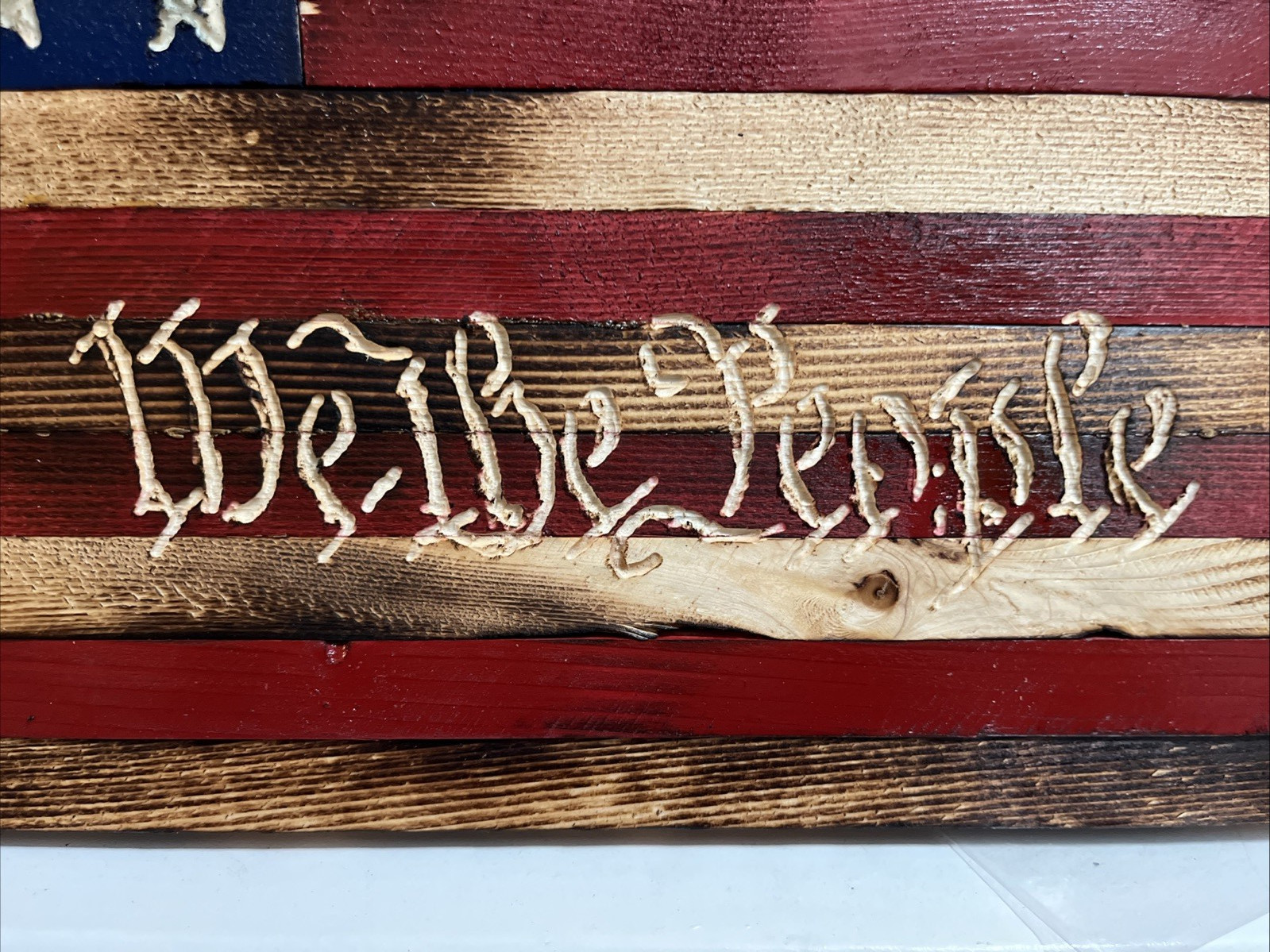 Handmade 50 Star We The People Wooden American Flag Rustic Wall Decor USA