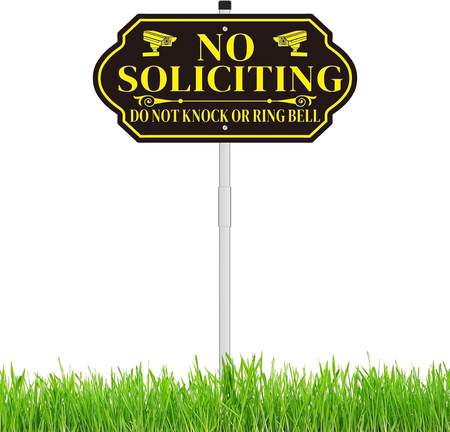 No Soliciting Aluminum Yard Sign 14×7 with 28″ Adjustable Stake