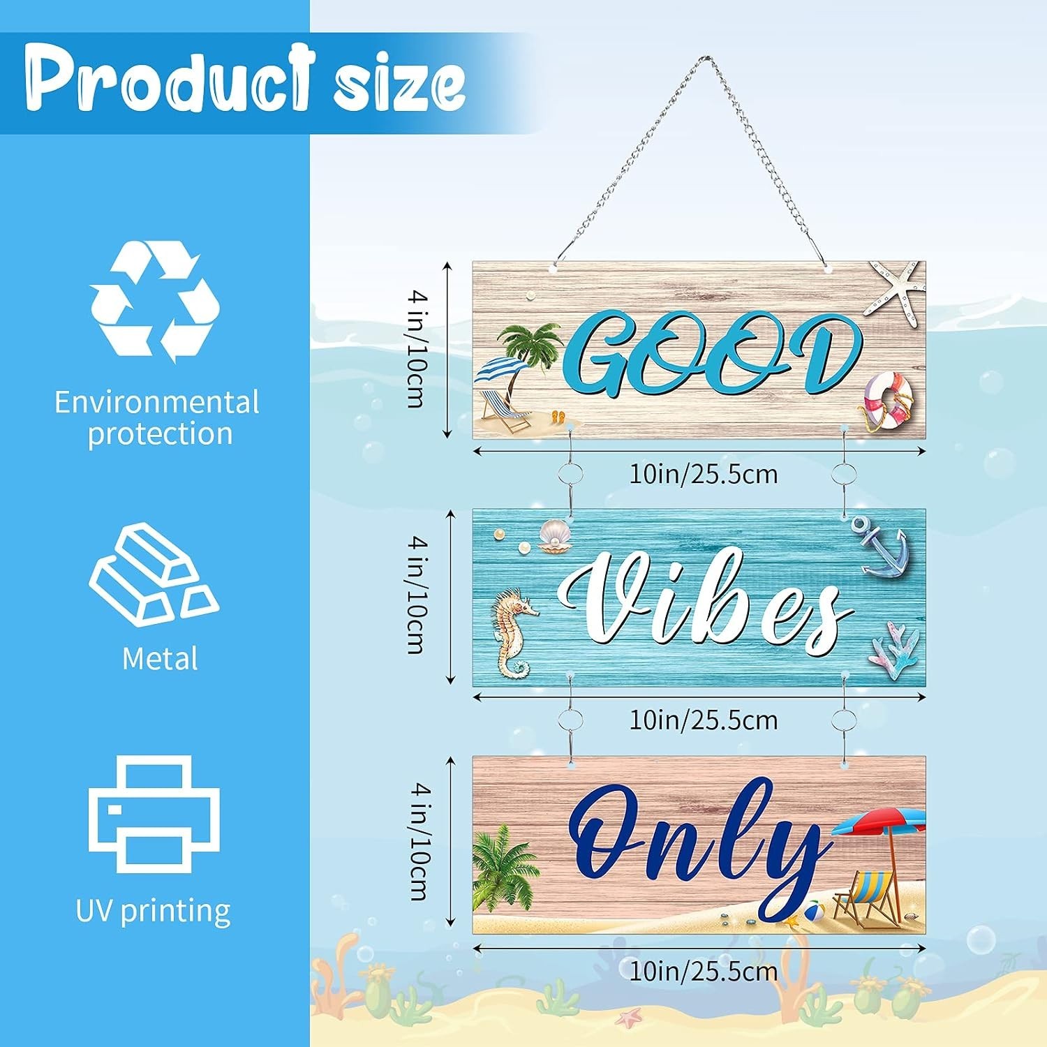 Multicolor Beach Sign Decor with Starfish and Seahorse – Elegant Wall Plaque