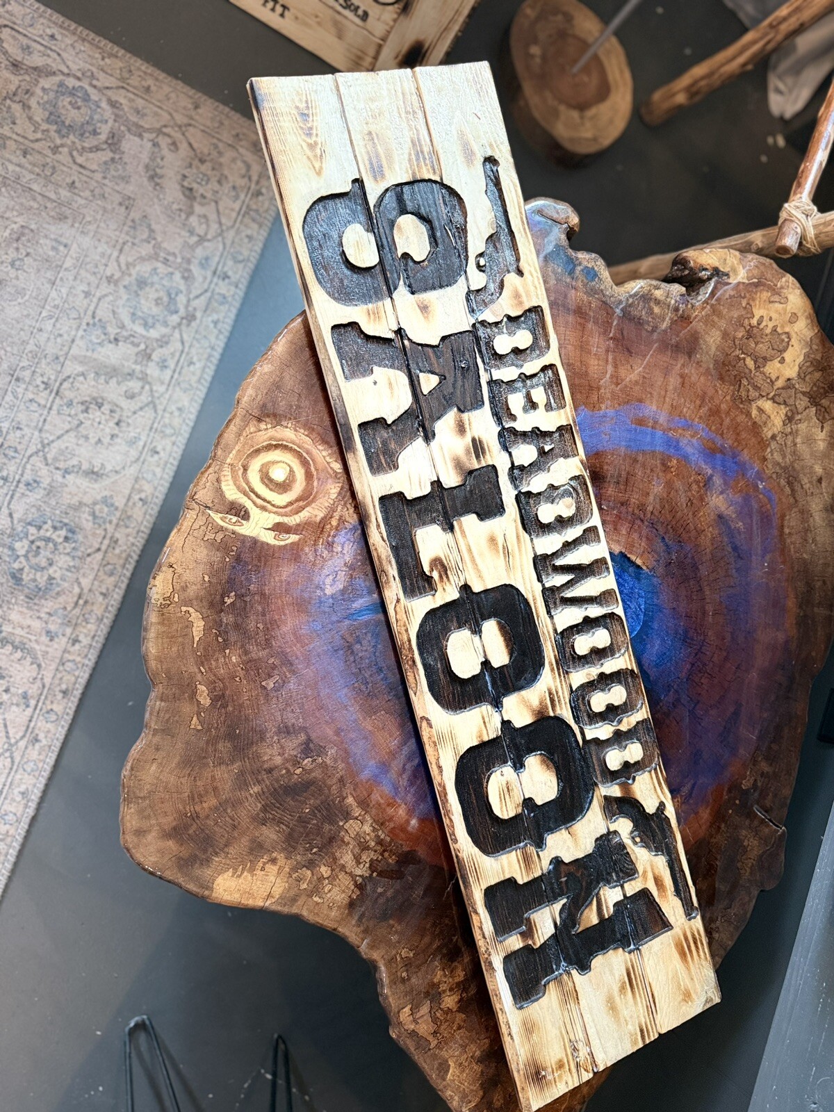 Western Saloon, Carved Wood, Western Style Sign, 42”L X 10”, Torched, Sealed
