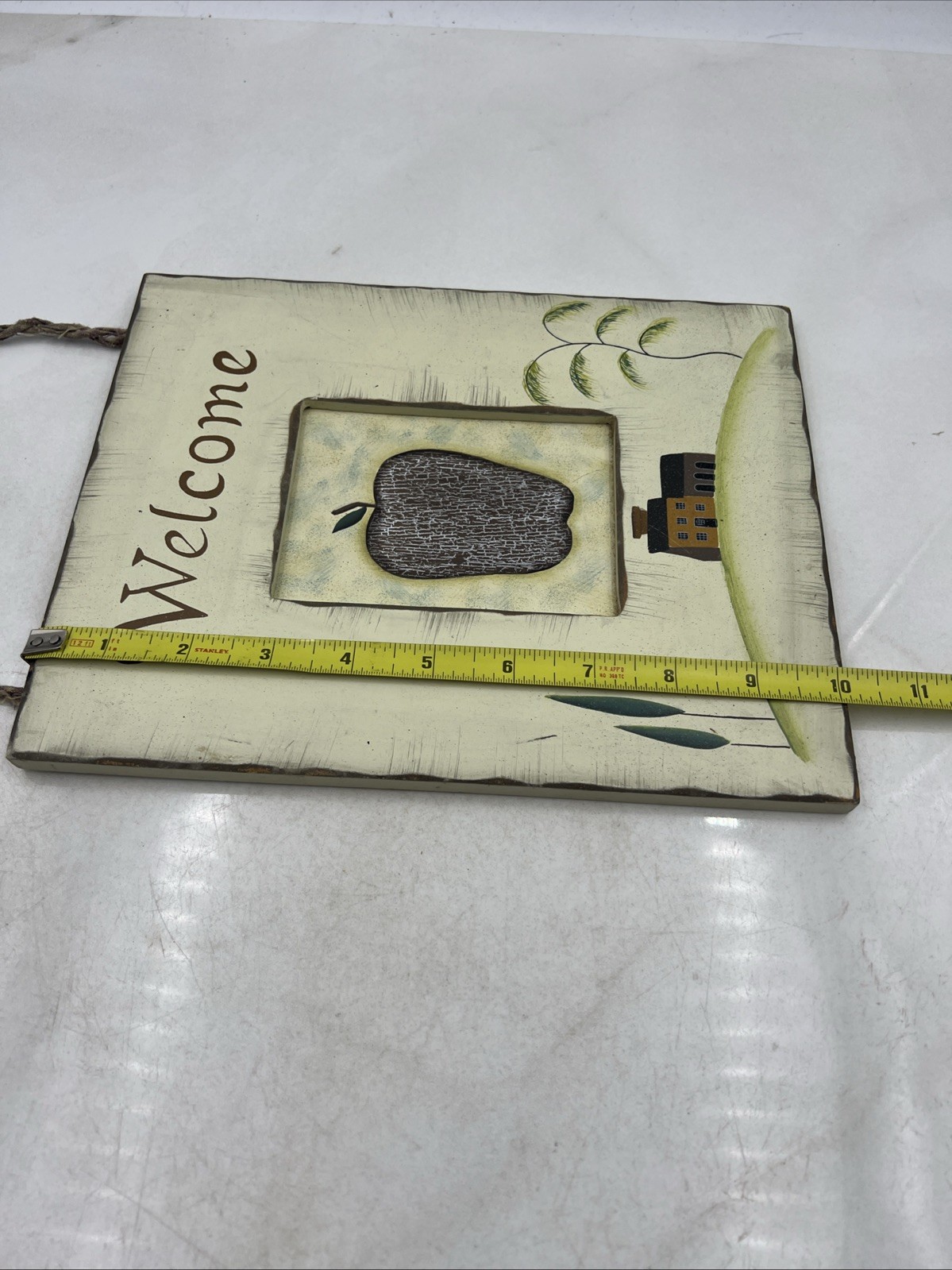 VTG Welcome Sign Hanging 10x8in Hand Painted Home Decor Rustic Farmhouse