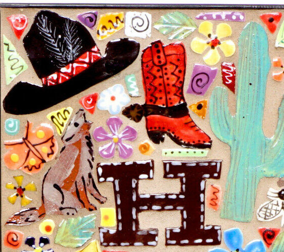 Mosaic Tile Southwest Style Welcome Plaque HOWDY by Carol Hegedus Handmade Large