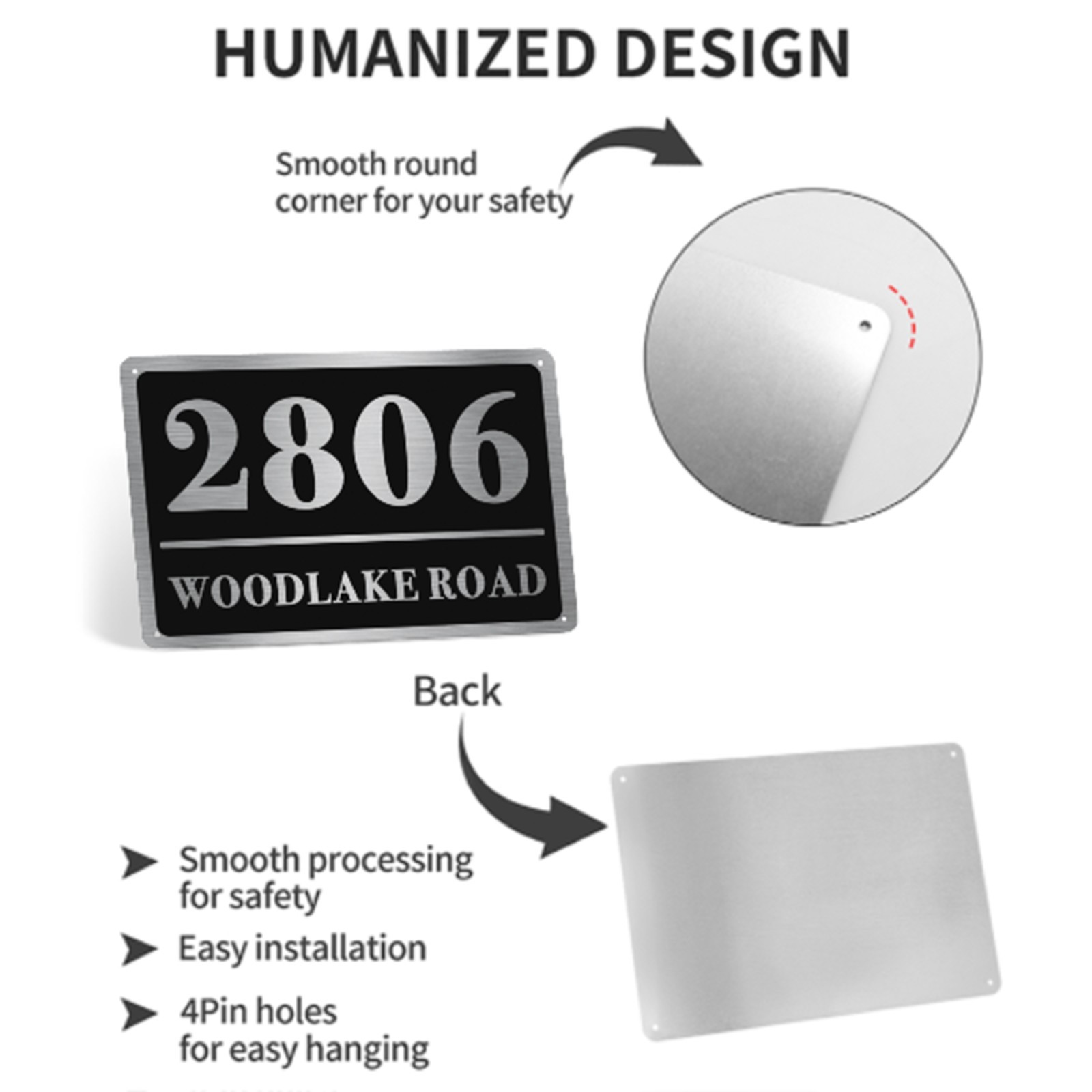 12″ x 8″ Customized Aluminum House Number Plaque Personalized Home Address Sign