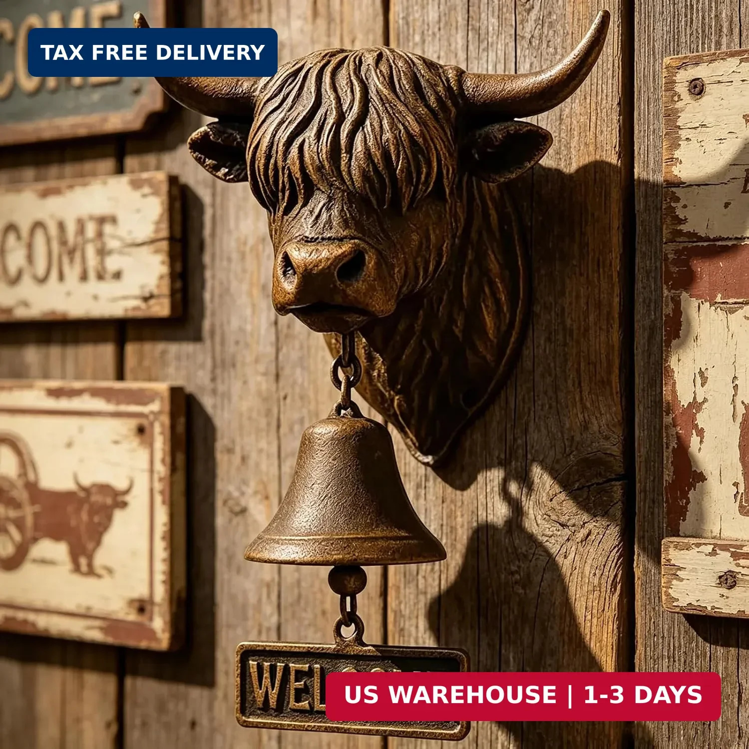 Highland Cow Welcome Bell,Head Wall Mounted Doorbell with Welcome Sign Rustic Re