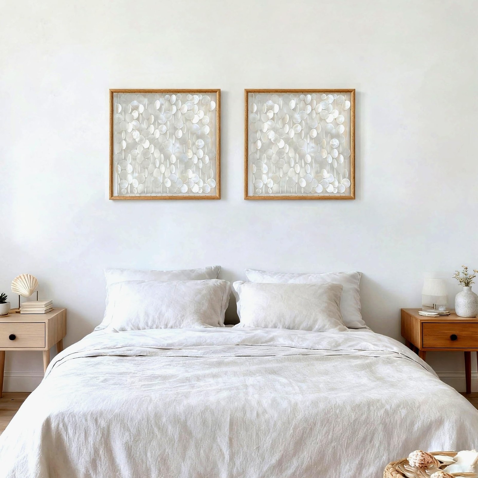 Bergamot 3D Handmade 24″x24″ Capiz Shell Wall Hanging Decor, Solid Wooden Fra…