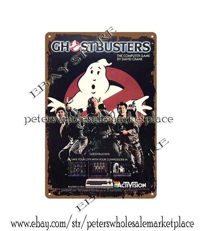 buy wall decor 1984 Ghostbusters Computer Game COMMODORE metal tin sign