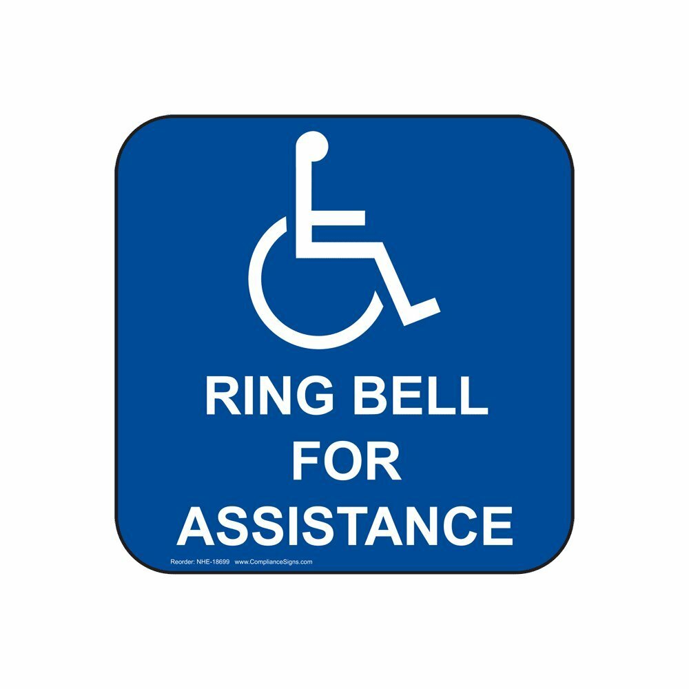 ComplianceSigns Vinyl Accessibility Label,Ring Bell for Assistance 6×6 Blue