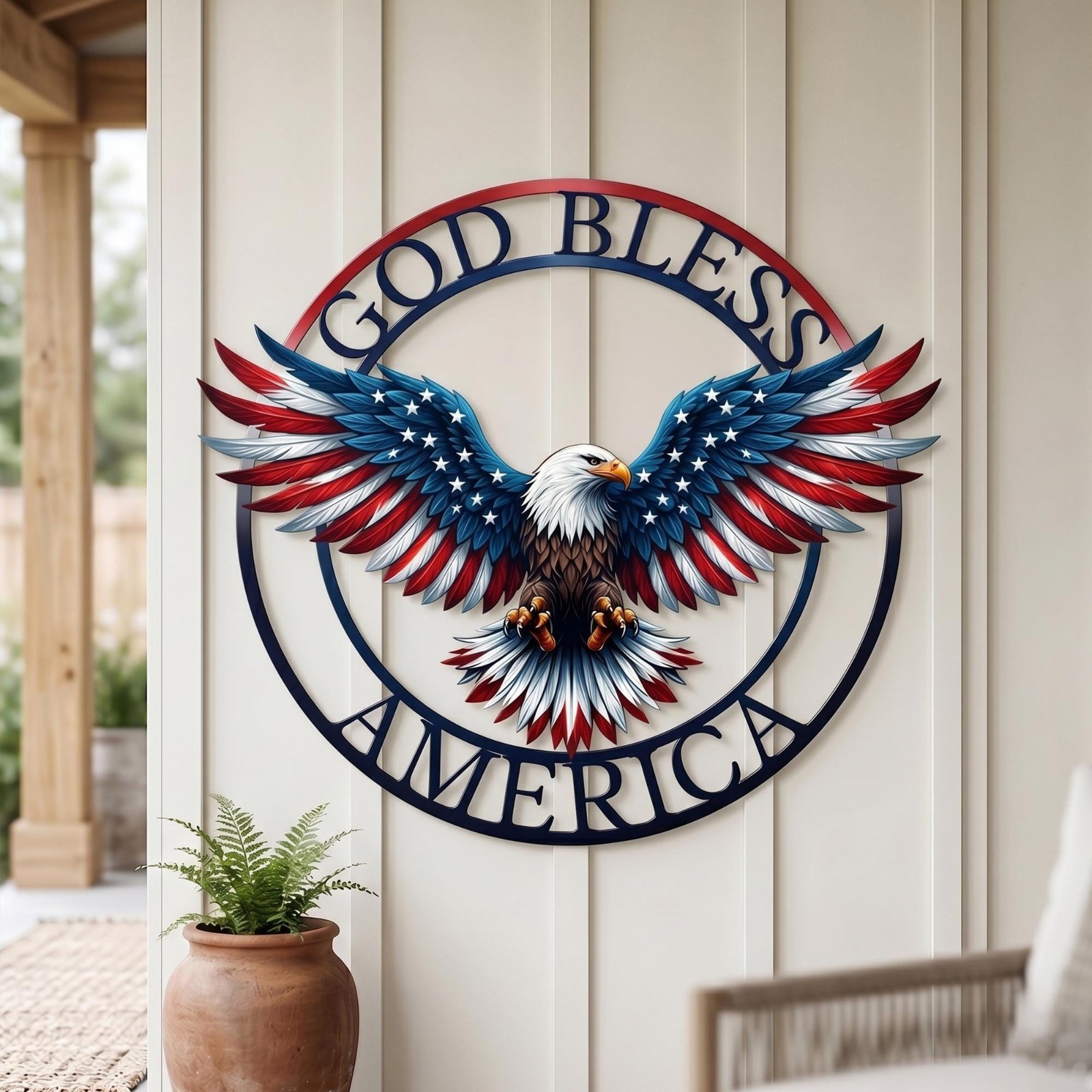 God Bless America Eagle Metal Sign, Patriotic USA Wall Decor, Christian Gift