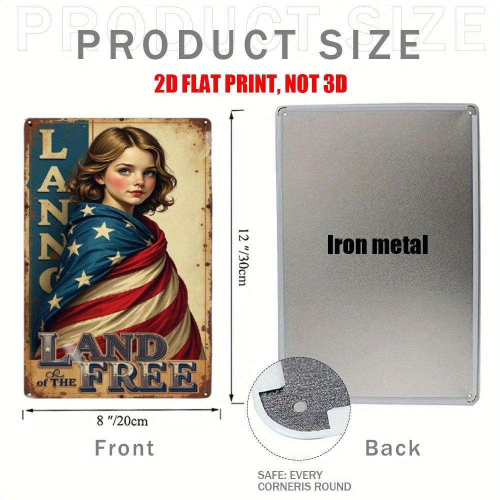 Vintage Land of the Free Metal Tin Signs American Flag Patriotic Wall Decor Art