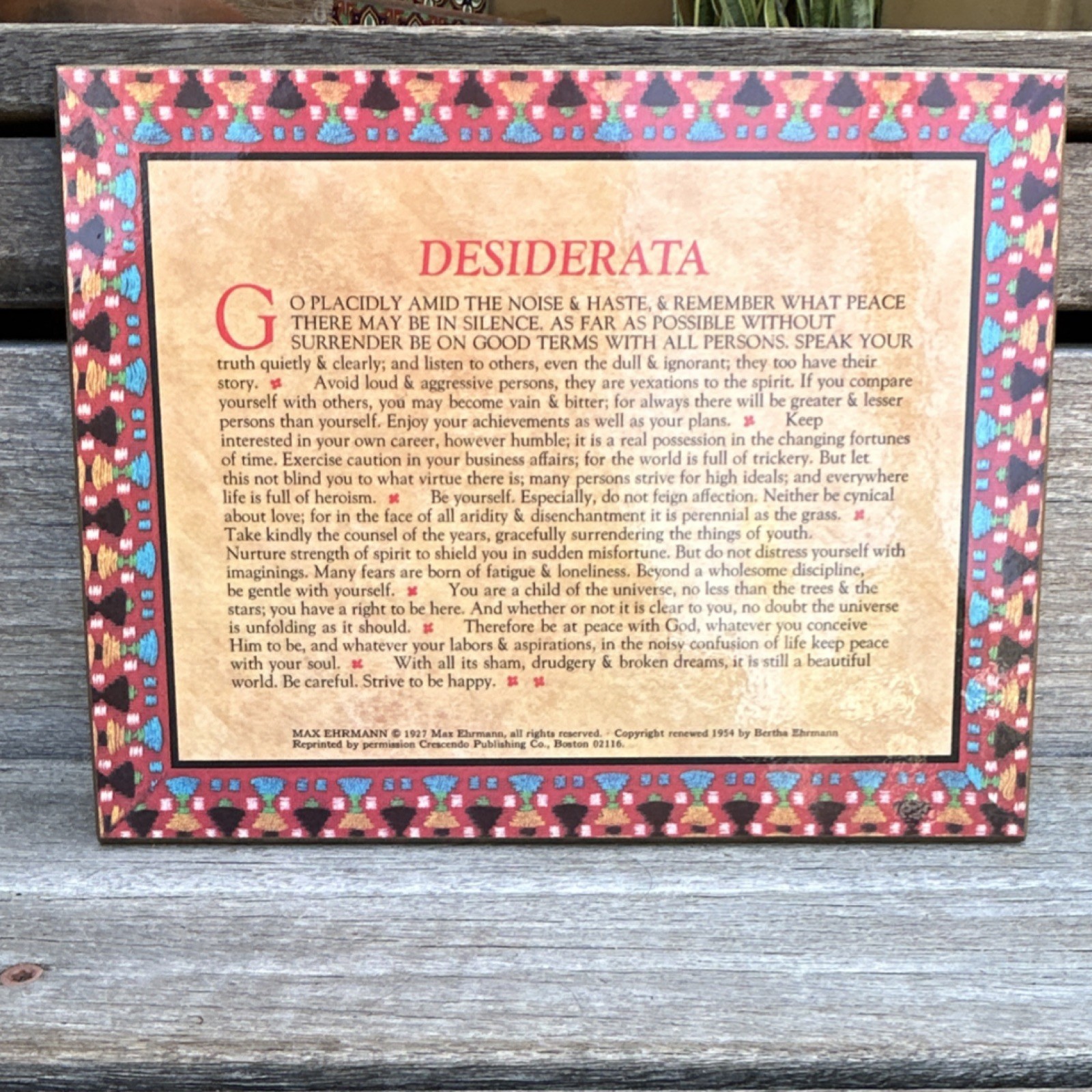 Vintage Russ Berrie Living Quotes Desiderata Wall Plaque Medium 9×7 MPN 427