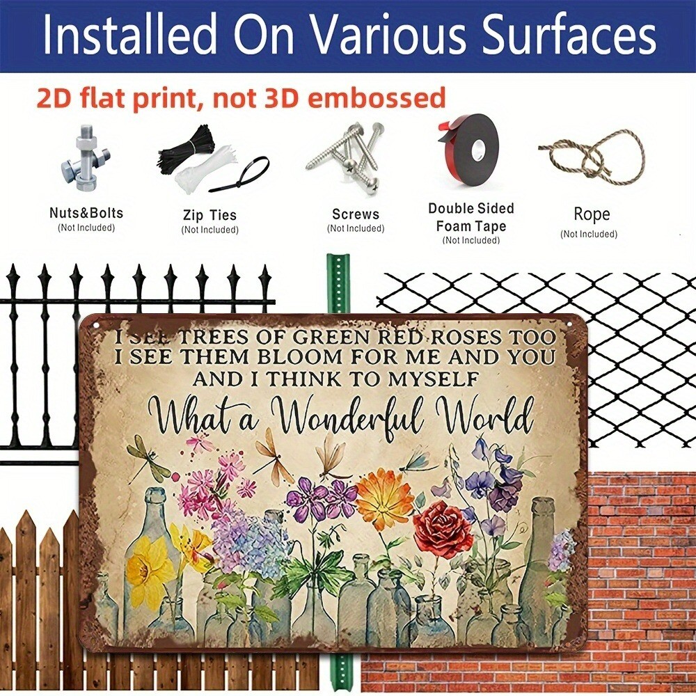 Garden Tin Sign Outdoor Flower Gardening Metal Signs What A Wonderful World 12×8