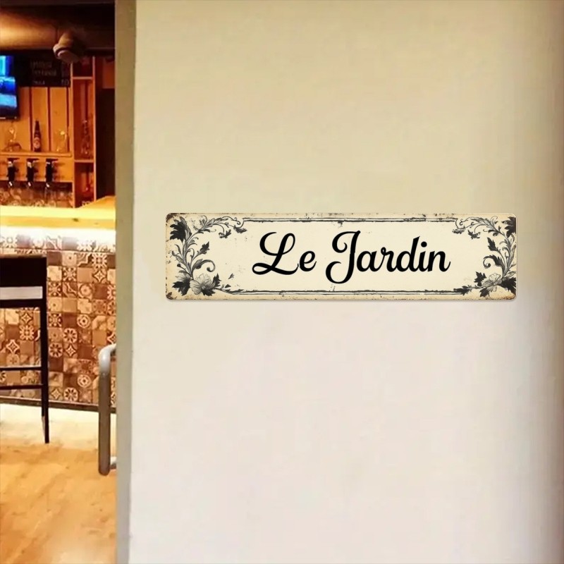 Ornate Scroll Floral Metal Wall Sign Le Jardin French Country Garden Plaque